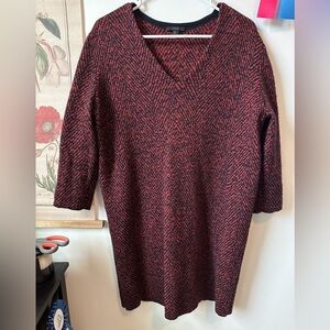 COS Wool Mohair Herringbone Long Sleeve Sweater Midi Dress Red Black Medium